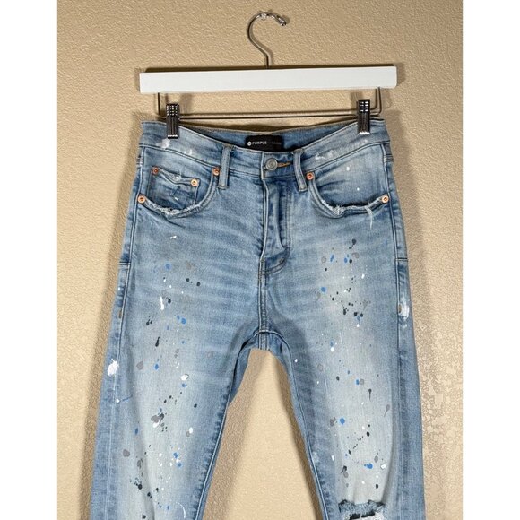 ❌SOLD❌Purple Brand Men's Slim Fit jeans Paint Splatter Distressed Style P001 - Picture 3 of 14